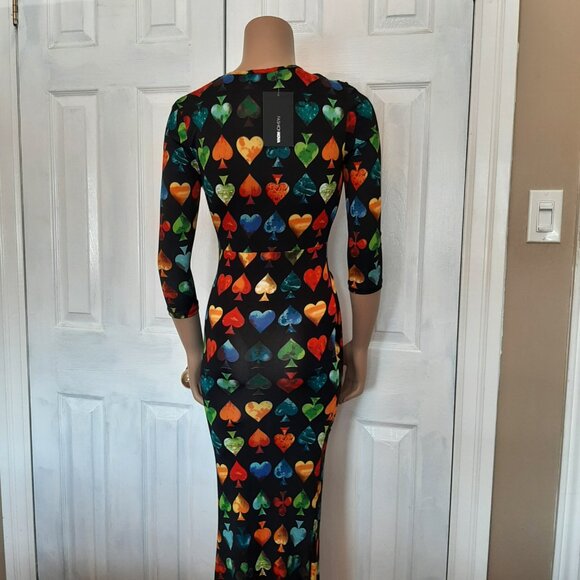 FASHION NOVA Black Plunge Maxi Dress with a Colourful Heart Print - Size Small - Picture 6 of 12